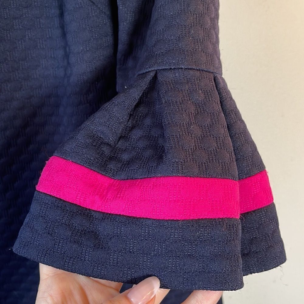 EUC Eliza J Navy Quilted Dress Flare Sleeves Pink Details 8P - Picture 3 of 10